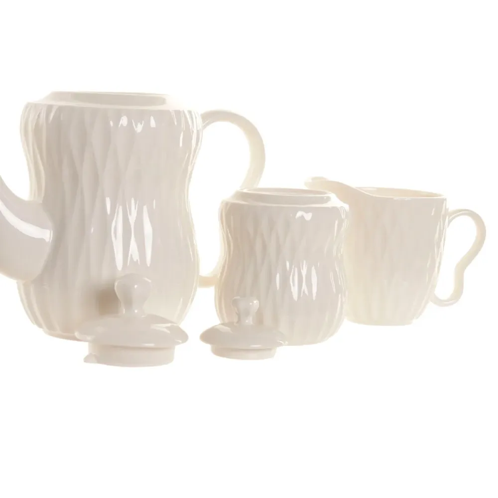 Set Teiera Home ESPRIT Bianco Marrone cupo Bambù Porcellana