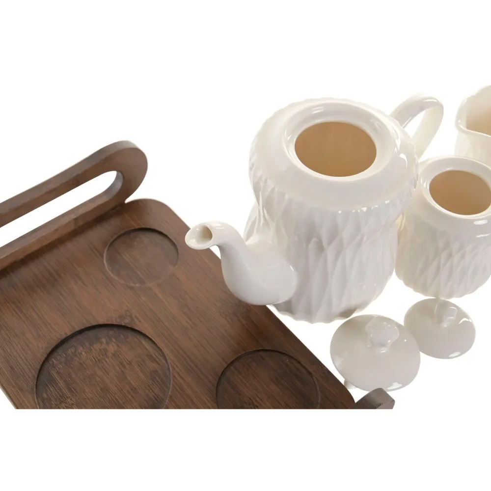 Set Teiera Home ESPRIT Bianco Marrone cupo Bambù Porcellana