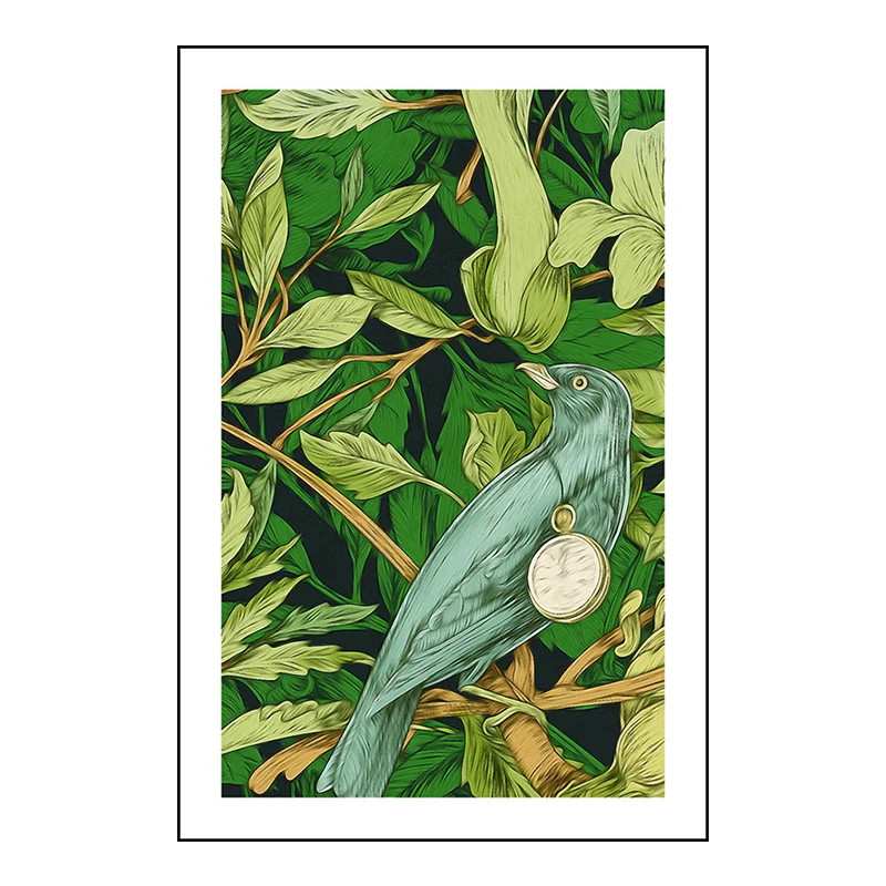 Stampa su tela verde per bambini, illustrazione, illustrazione, uccelli e fiori, per sala da pranzo Diametro 28 cm