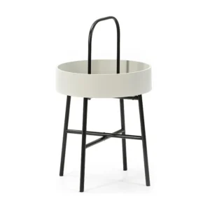 Tavolino da caffè Rotondo Jaipur con Piano d'appoggio MDF Grigio e Struttura Metallica Color Nero Opaco/Diametro: 40 cm