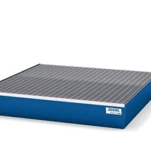 Vassoio serie DENIOS linea classica per 4 botti acciaio verniciato blu con griglia H 190 mm 259-318