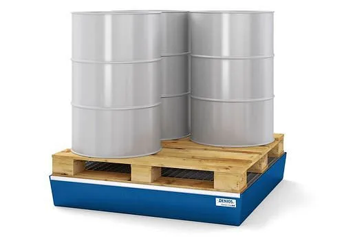 Vassoio serie DENIOS linea classica per 4 botti acciaio verniciato blu con griglia H 190 mm 259-318