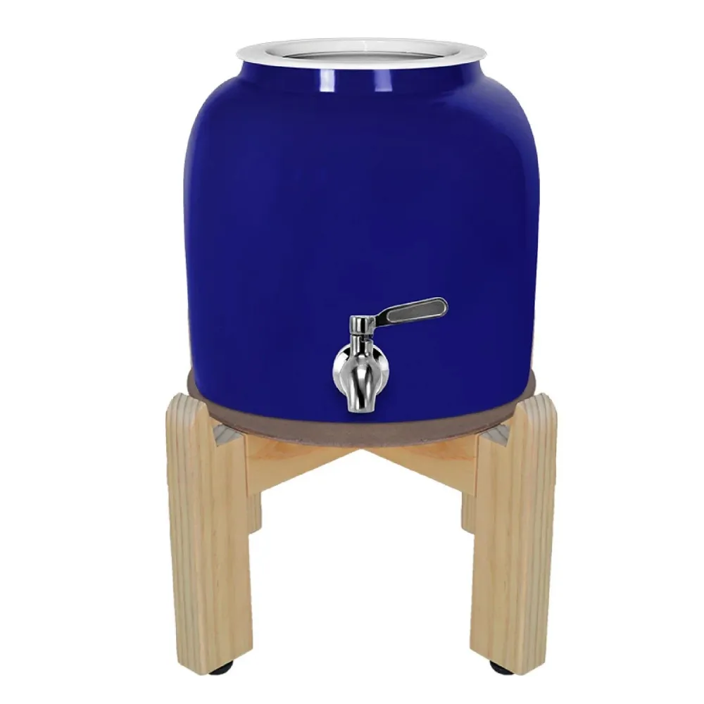 GEO Porcelain Ceramica Crock Water Dispenser w/ Stand - Blue