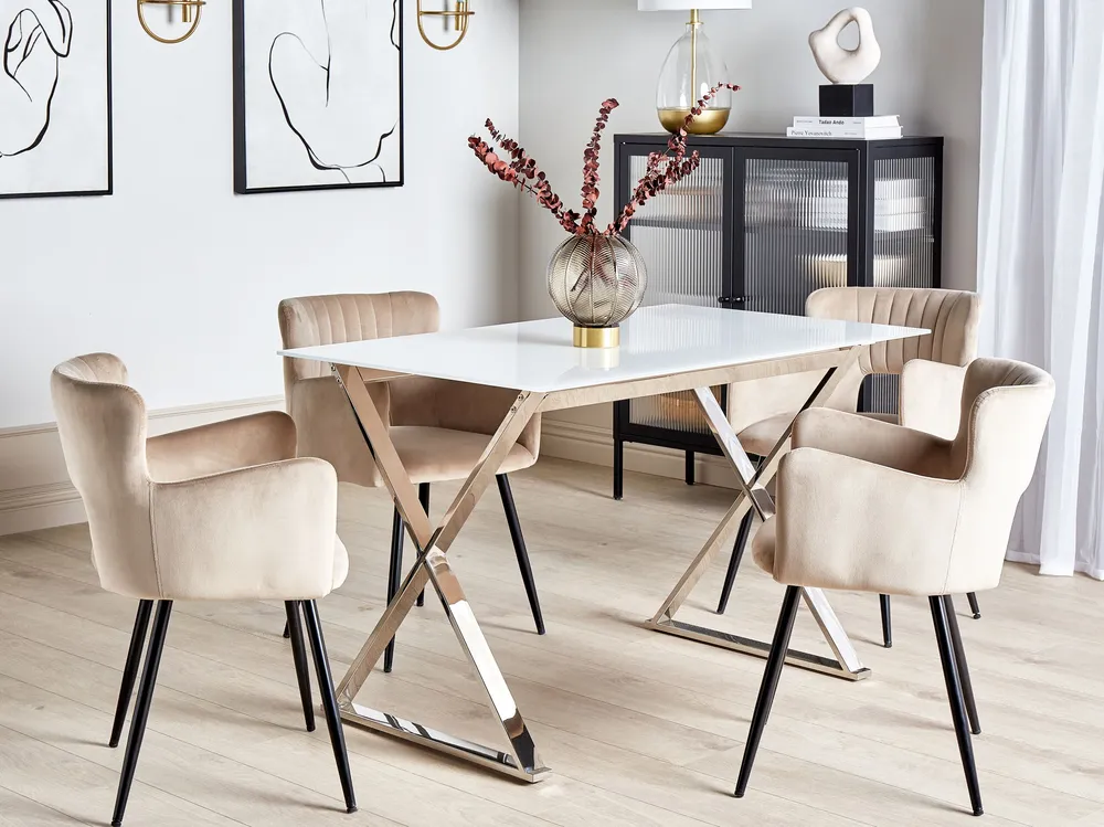 Glass Top Dining Table 120 x 70 cm White and Silver ATTICA