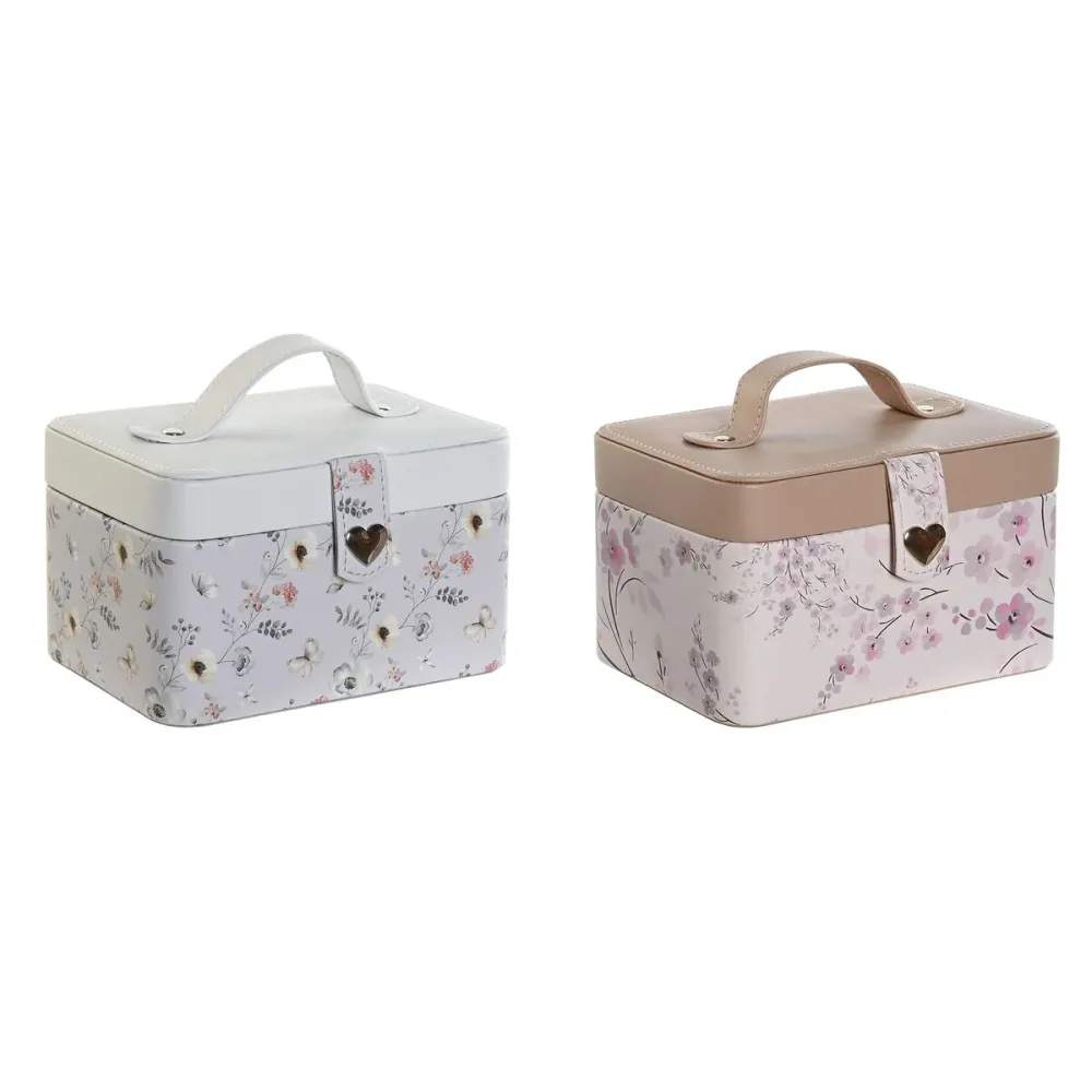 Scatola-Portagioie DKD Home Decor Azzurro Grigio Cammello Rosa evidente Poliuretano Specchio 17 x 12 x 10 cm (2 Unità)