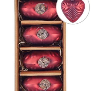 Set 4 Glass Heart Baubles Red FERIABLE