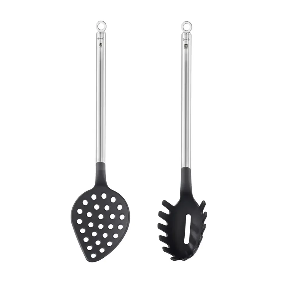 Set di 2 utensili da cucina nailon con manico acciaio inox Basic Line Rösle