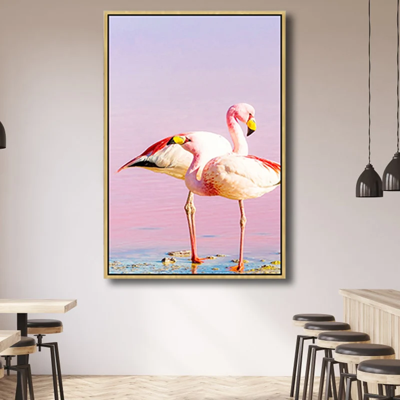 Stampa su tela fenicotteri rosa decorazione da parete per bambini per sala da pranzo, dimensioni multiple