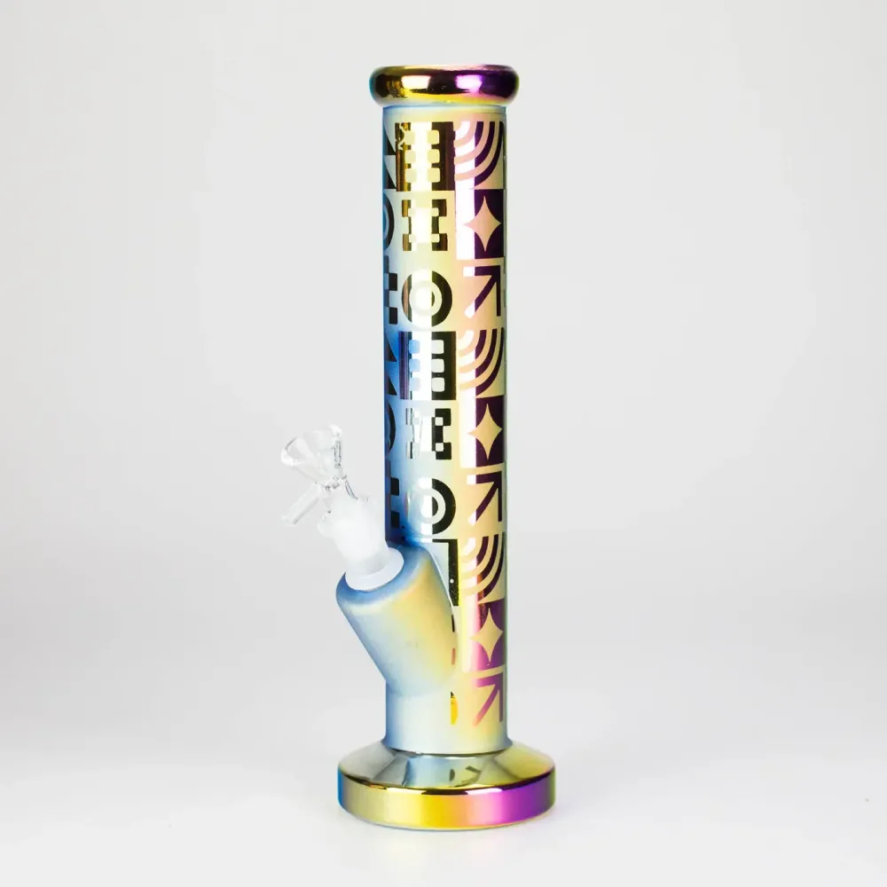 11" Straight Tube Electroplated Metaliic Finish w/ Intricate Patterns vetro Bong - Pattern 4