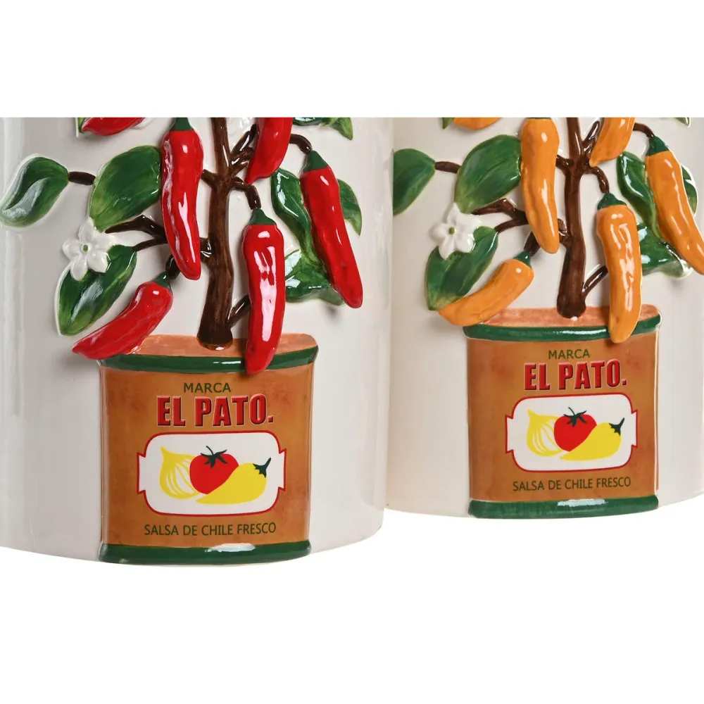 Vaso Home ESPRIT Bianco Rosso Verde Ceramica Città Pepe 22 x 22 x 28 cm (2 Unità)