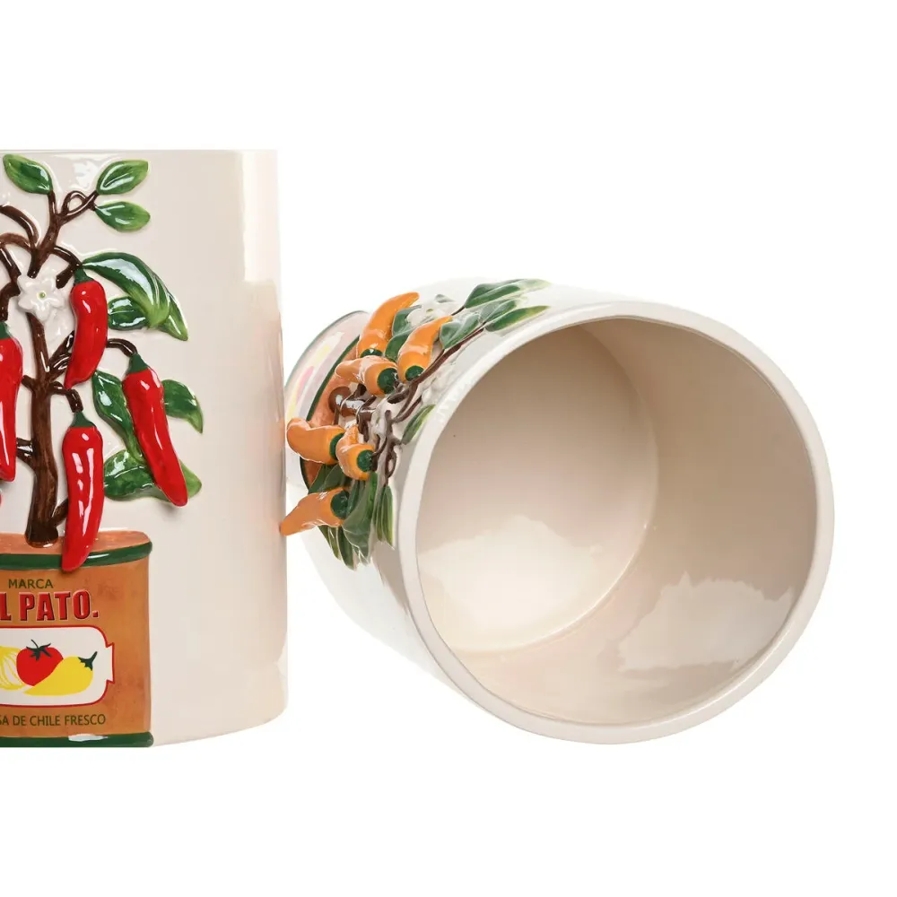 Vaso Home ESPRIT Bianco Rosso Verde Ceramica Città Pepe 22 x 22 x 28 cm (2 Unità)