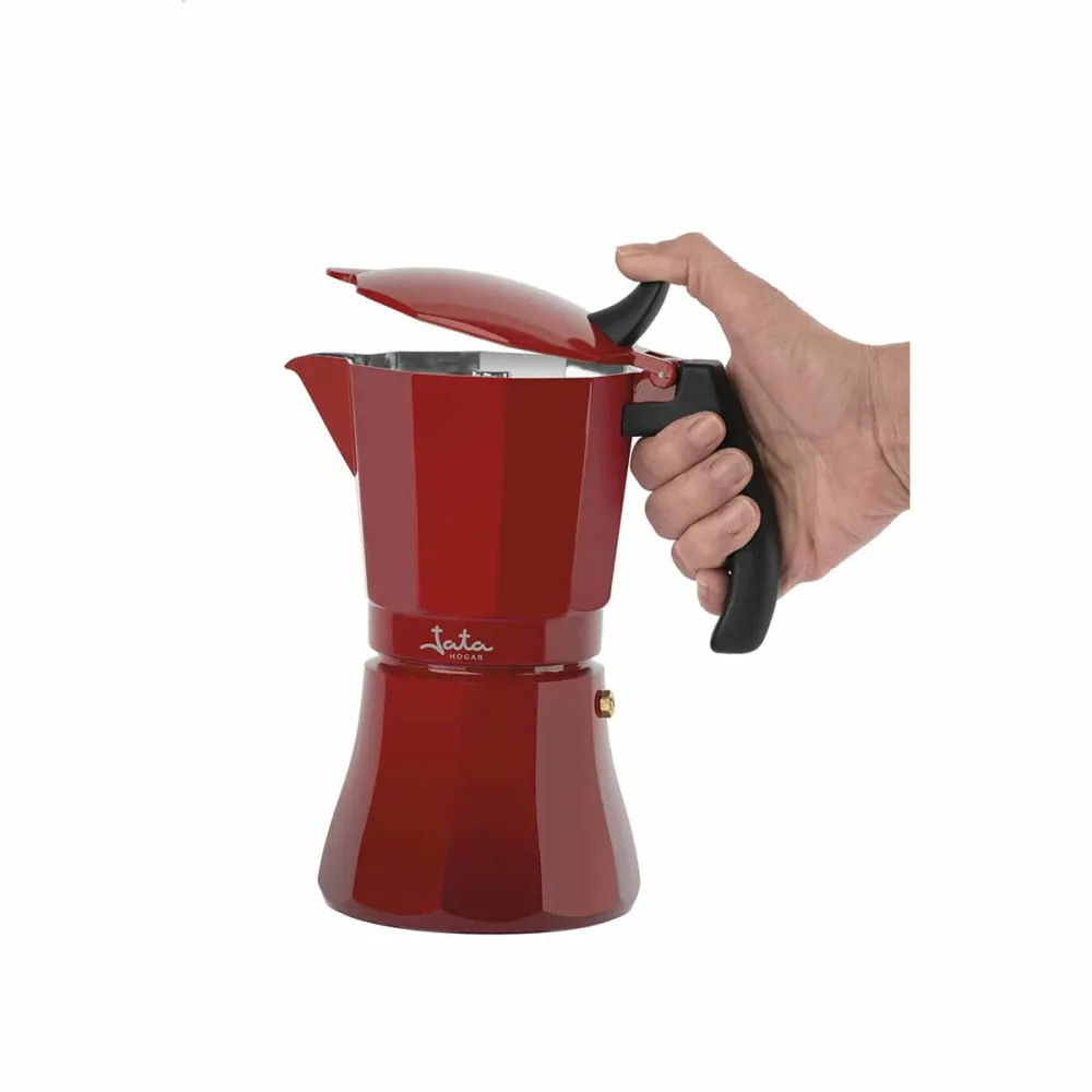 Bollitore per Tè Caffettiera Italiana JATA Cafetera de inducción roja vulcano Rosso Alluminio 12 Tazze (1 Unità)