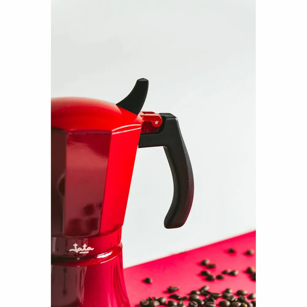 Bollitore per Tè Caffettiera Italiana JATA Cafetera de inducción roja vulcano Rosso Alluminio 12 Tazze (1 Unità)