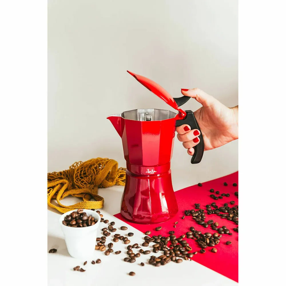 Bollitore per Tè Caffettiera Italiana JATA Cafetera de inducción roja vulcano Rosso Alluminio 12 Tazze (1 Unità)