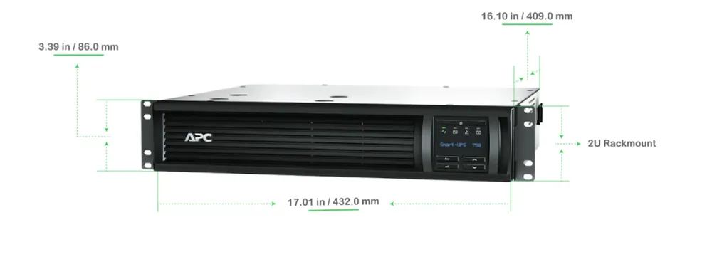 APC SMART-UPS, LINE INTERACTIVE, 750VA, RACKMOUNT 2U, 120V, 6X NEMA 5-15R OUTLETS, SMARTCONNECT PORT+SMARTSLOT, AVR, LCD -...