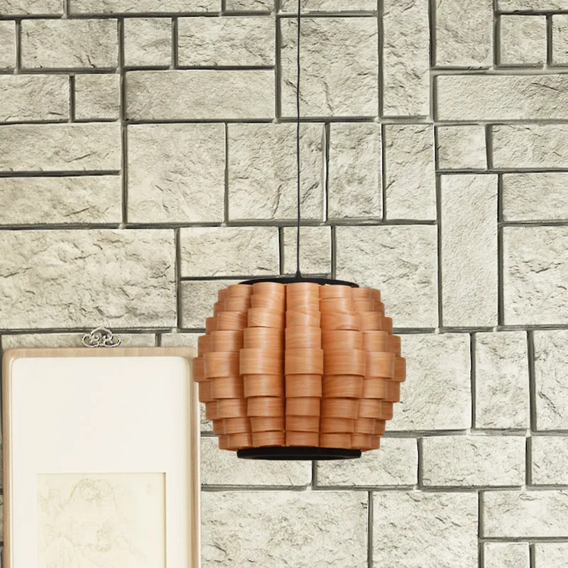 Lampada sospensione cinese luce singola impiallacciata con paralume botte legno largo 16 "/19,5" / 23,5 "per sala da pranzo