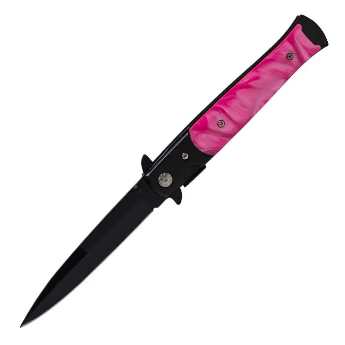 Perucci - 9" Black and Pink Marble Finish Componibile Pocket Knife
