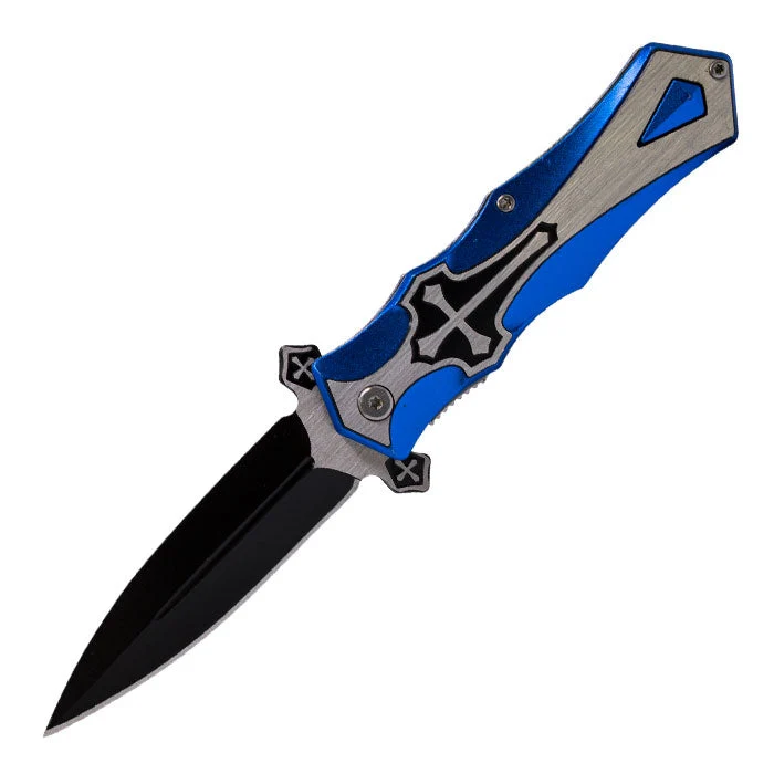 Perucci - 9" Iconic Metallic Blue Cross Pieghevole Pocket Knife
