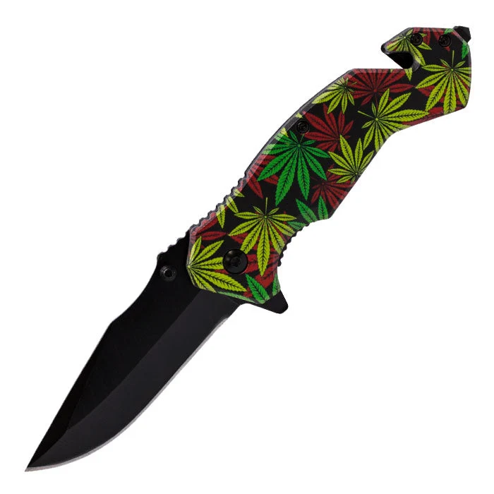 Perucci - 8" Multicolore Cannabis Leaf Pattern Foldable Pocket Knife