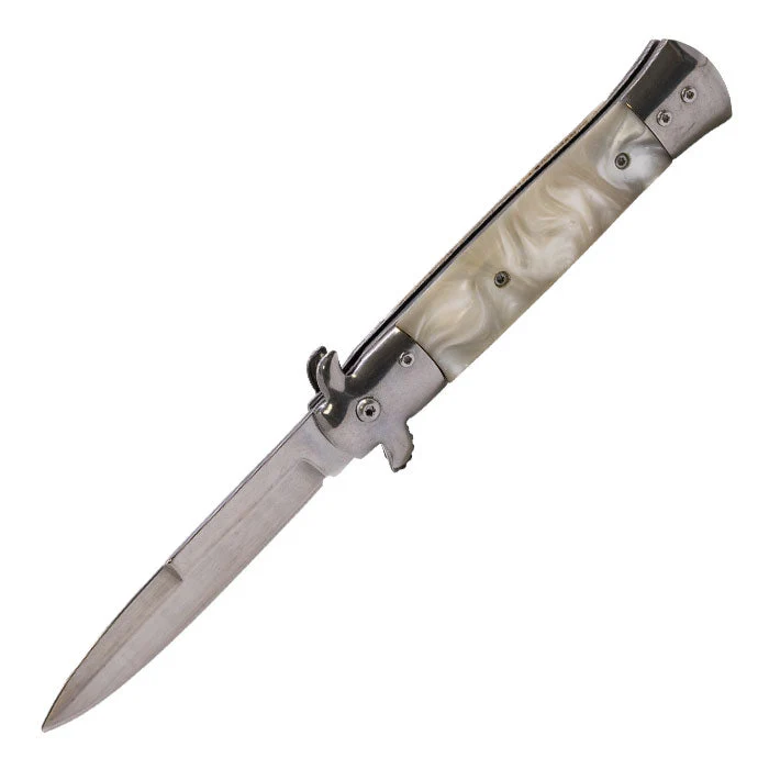 Perucci - 9" White Pearl Marble Effect Portatile Pocket Knife