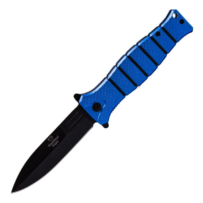 Snake Eye - 8" Blue Striking Fish Pattern Compattabile Pocket Knife