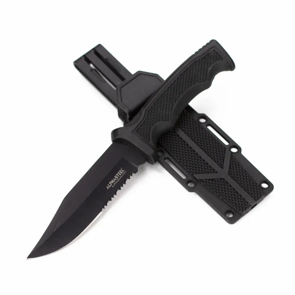 Tagliere Multiuso ALPHASTEEL - 9" Fixed Blade Serrated Knife w/ ABS Sheath