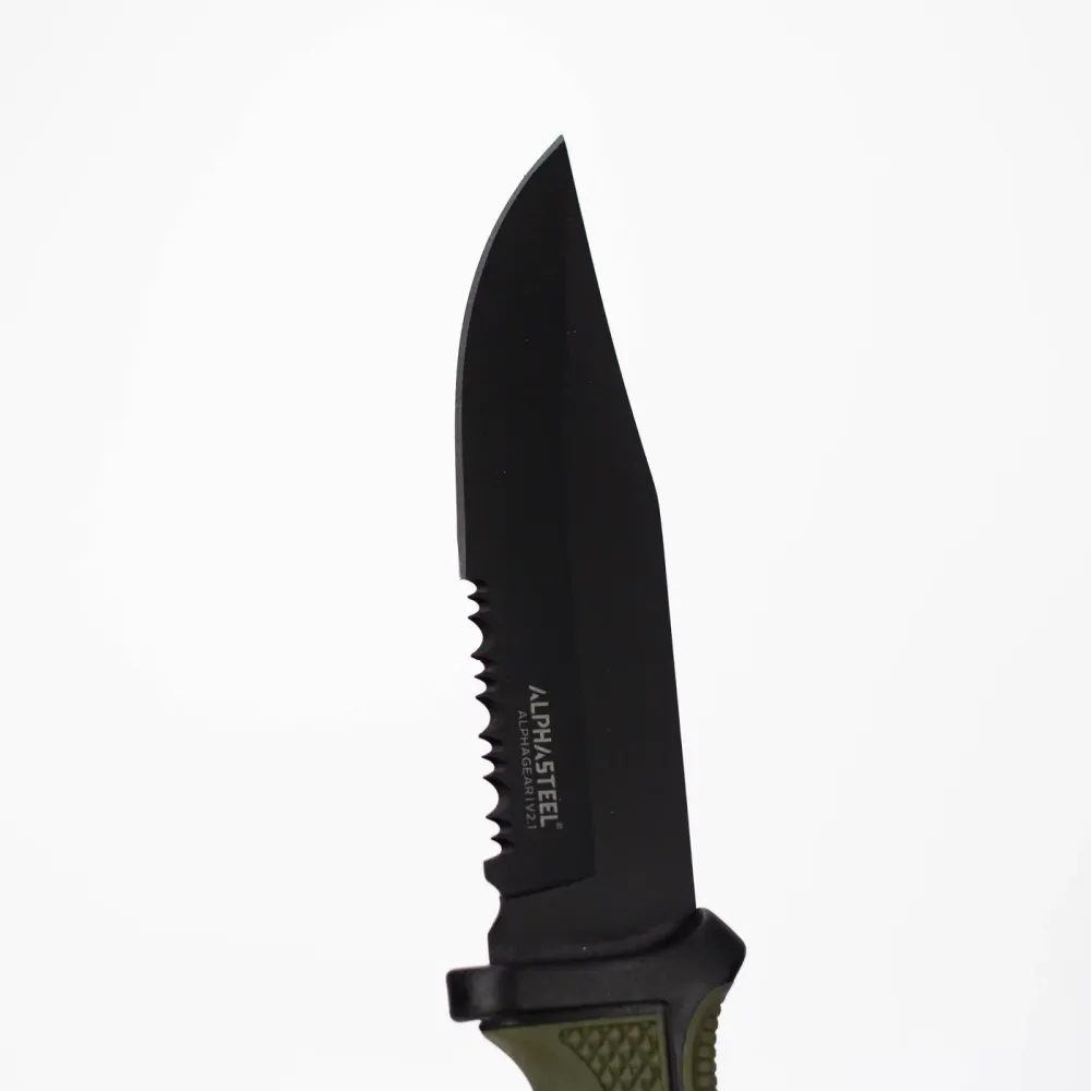 Tagliere Multiuso ALPHASTEEL - 9" Fixed Blade Serrated Knife w/ ABS Sheath