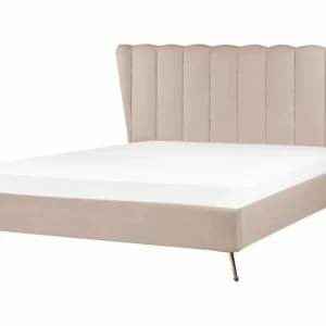 Velvet EU King Size Bed USB Port Taupe MIRIBEL