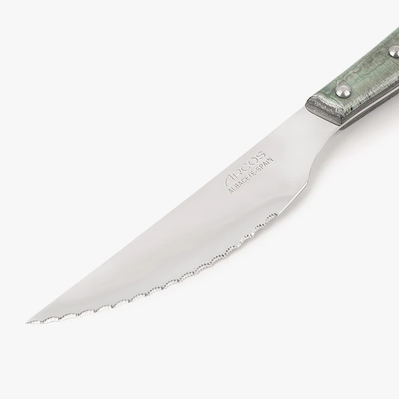 Coltello Bistecca Legno di Pioppo Compresso Tinta Blu 110 mm Acciaio Inossidabile