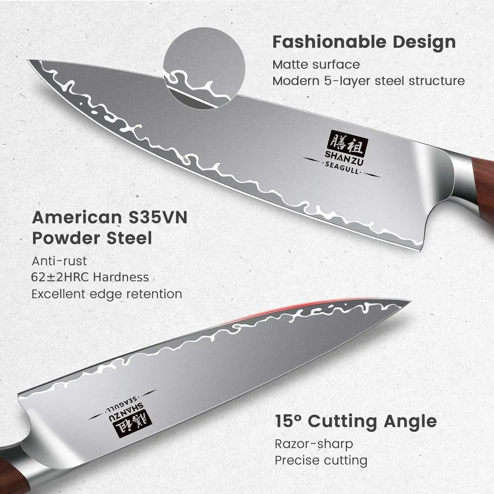 Posate da Tavola Série SeaGull | Coltello da Chef 8" S35VN + Porta-coltelli magnetico