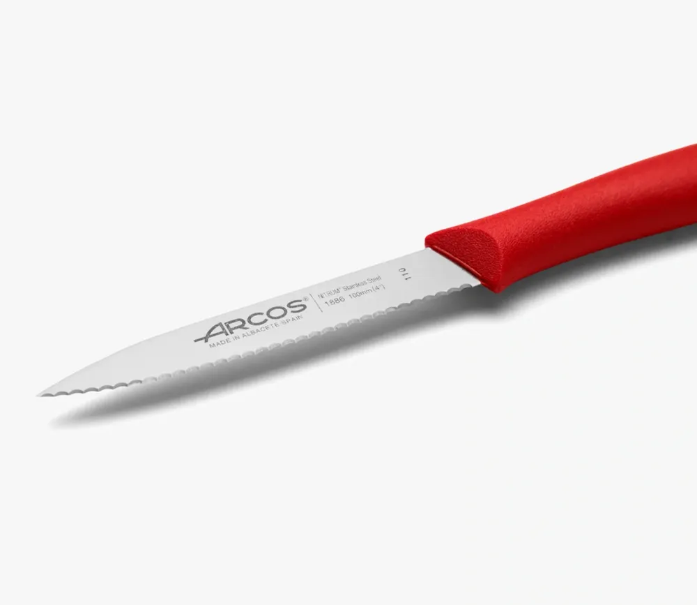 Posate da Dessert Coltello Spelucchino Colore Rosso Seghettato Serie Nova 100 mm