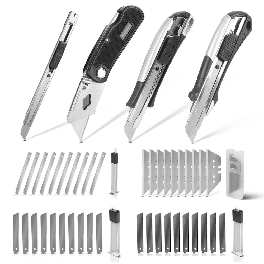 Coltello da cutter acciaio 4 -set con pale di ricambio Profite Cutter | Coltello da tappeto | Coltello di sicurezza | Colt...