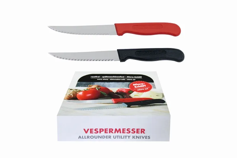 Coltello snack da banco Schneider 20 coltelli/espositore 12 neri e 8 rossi ciascuno 261800