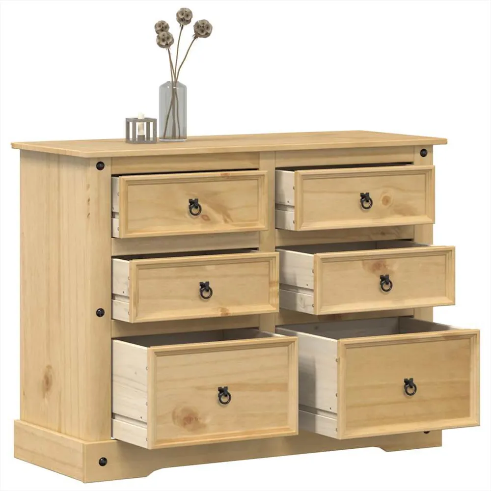 Cassettiera Corona 112x48x91 cm Legno Massello di Pino