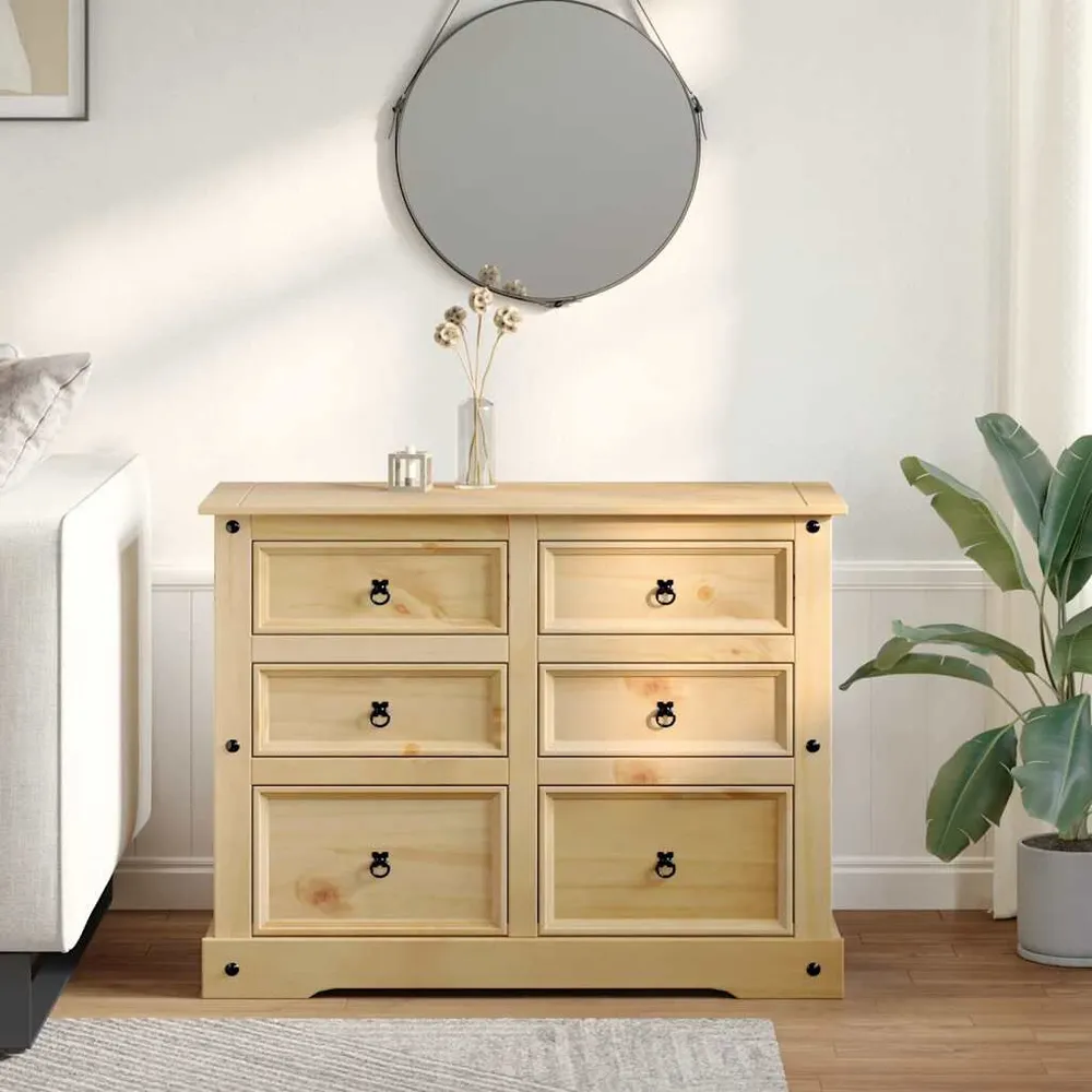 Cassettiera Corona 112x48x91 cm Legno Massello di Pino