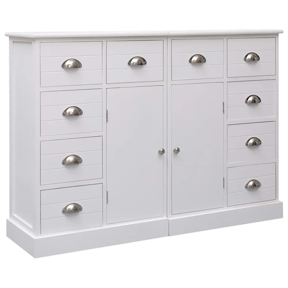 Credenza con 10 Cassetti Bianca 113x30x79 cm Legno