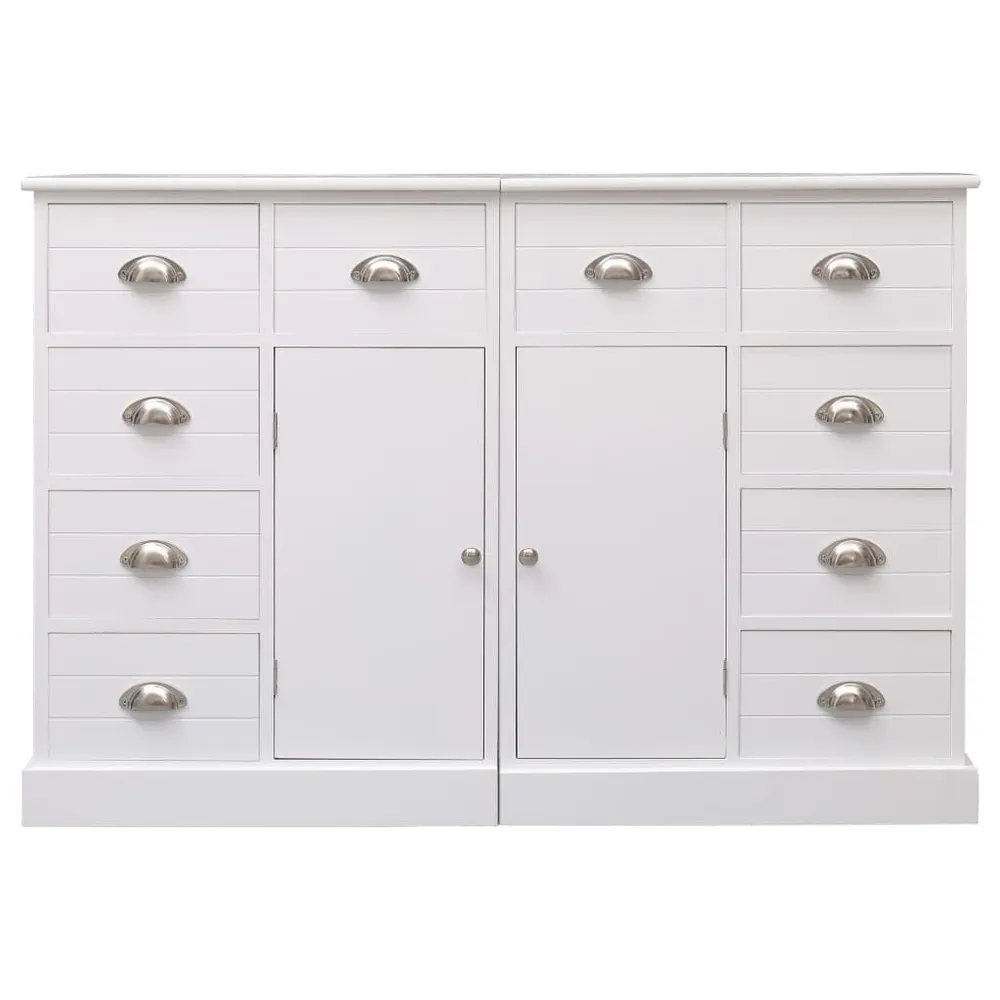 Credenza con 10 Cassetti Bianca 113x30x79 cm Legno