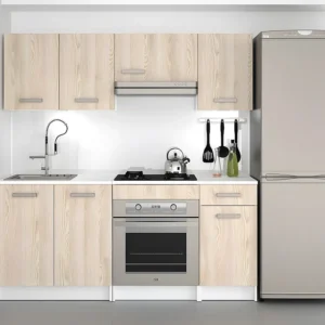 Cucina completa 180 cm 6 elementi portaoggetti Bianco e Rovere TRATTORIA