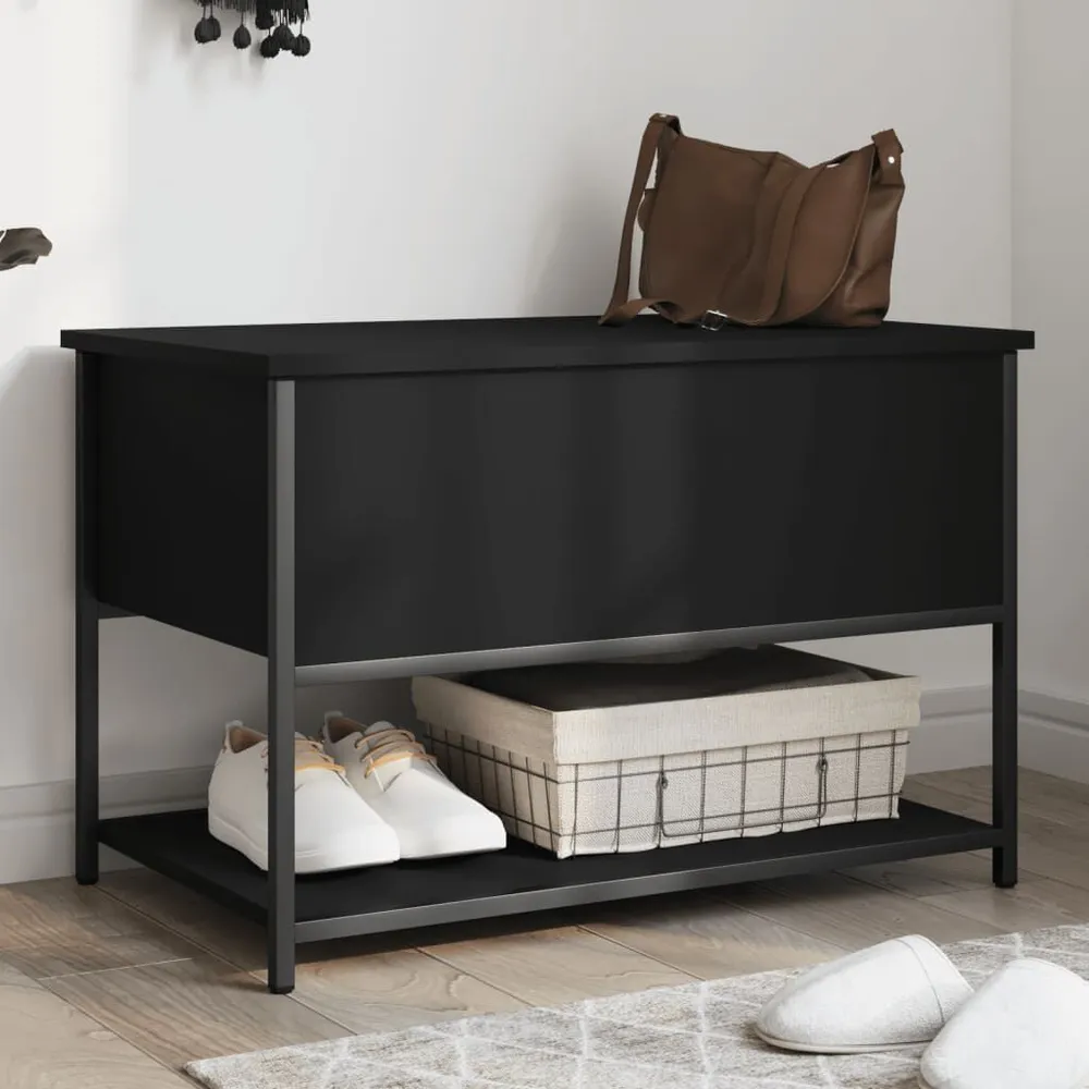 Panca Portaoggetti Nera 70x42,5x47 cm Legno Multistrato