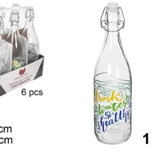 BOTTIGLIA D''ACQUA VETRO DECORATO CON TAPPO MECCANNICO 1 L.
