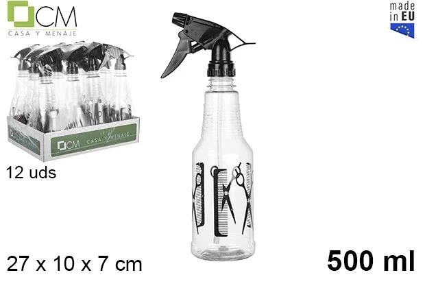 BOTTIGLIA PLASTICA CON SPRUZZATORE NERO PARRUCCHIERE 500