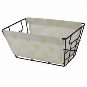 Cesto Portaoggetti Ferro Tessuto Stampa Cuori Galli Manici 25x15x12cm 10614