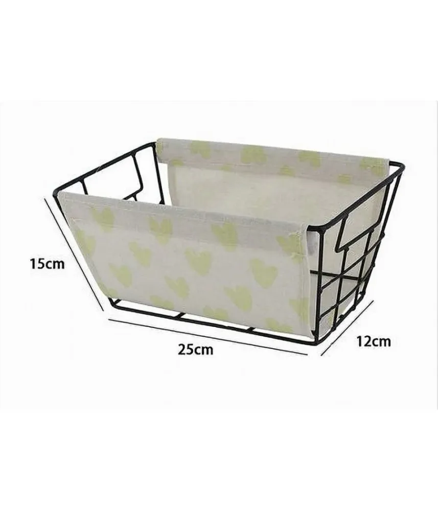 Cesto Portaoggetti Ferro Tessuto Stampa Cuori Galli Manici 25x15x12cm 10614