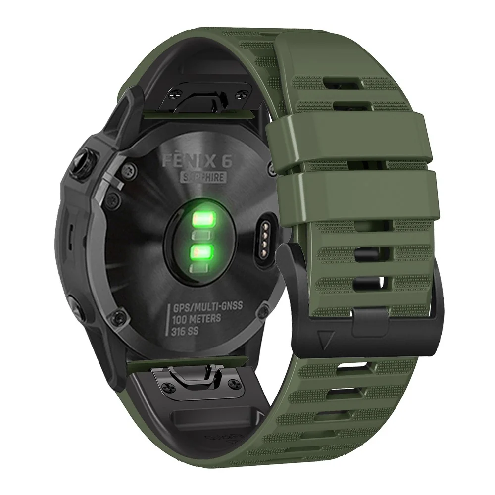 Cinturino doppio silicone per orologi Garmin e Coros da 26 mm - Verde Militare / Nero