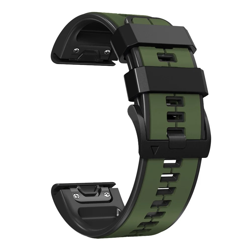 Cinturino silicone doppio colore da 22 mm per orologi Garmin e Coros - Verde Militare / Nero
