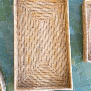 Grande vassoio rettangolare rattan con manici