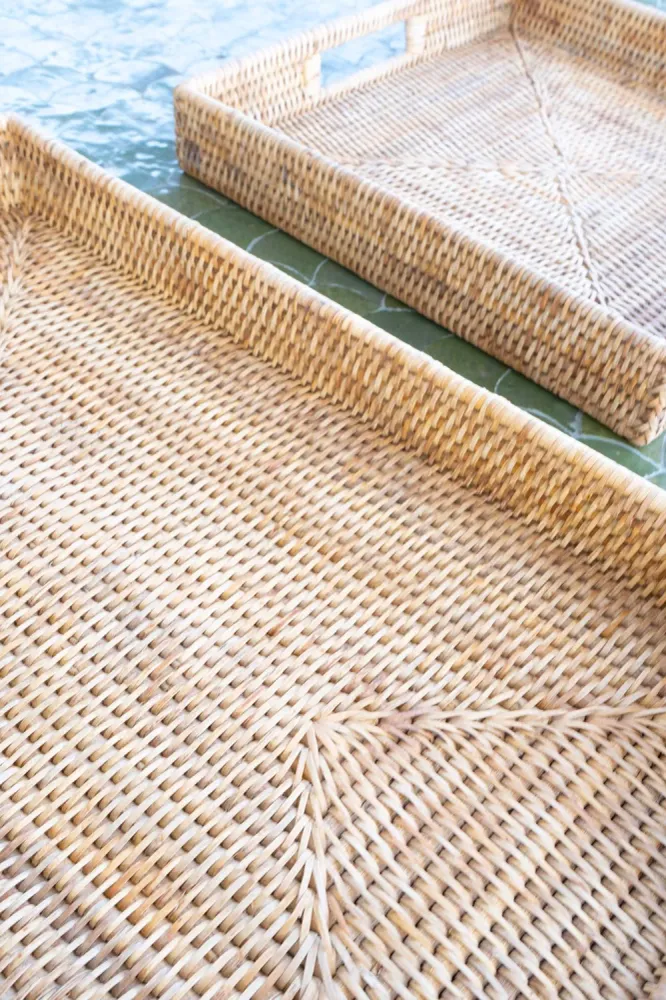 Grande vassoio rettangolare rattan con manici