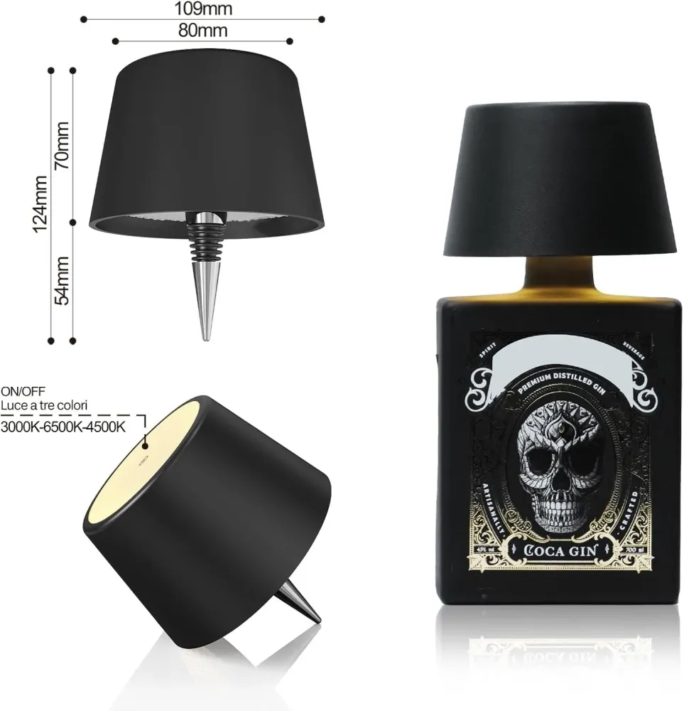 Lampada ricaricabile forma di bottiglia da tavolo wireless dimmerabile