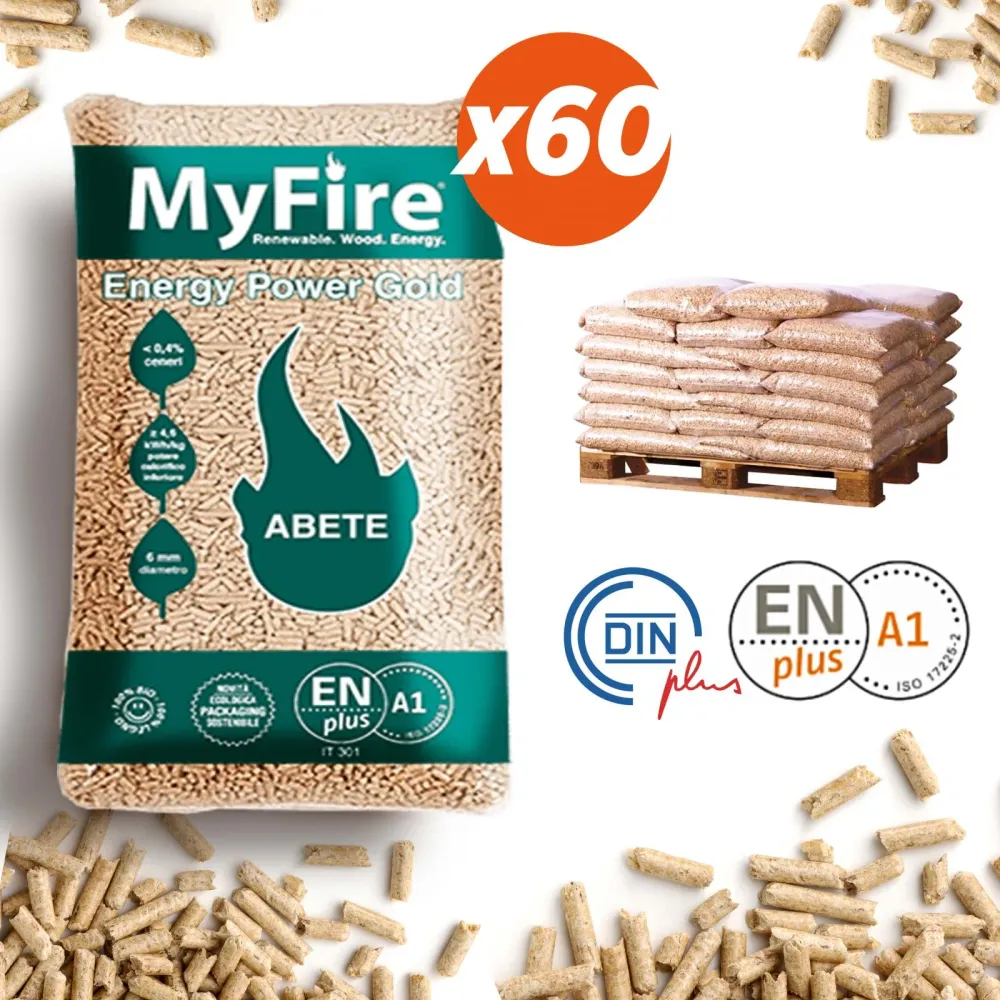 Pellet Di Legno Sacchi Da 15 Kg Marca My Fire "Verde" (Legno Pino/Abete) Pedana Da 60 Sacchi.