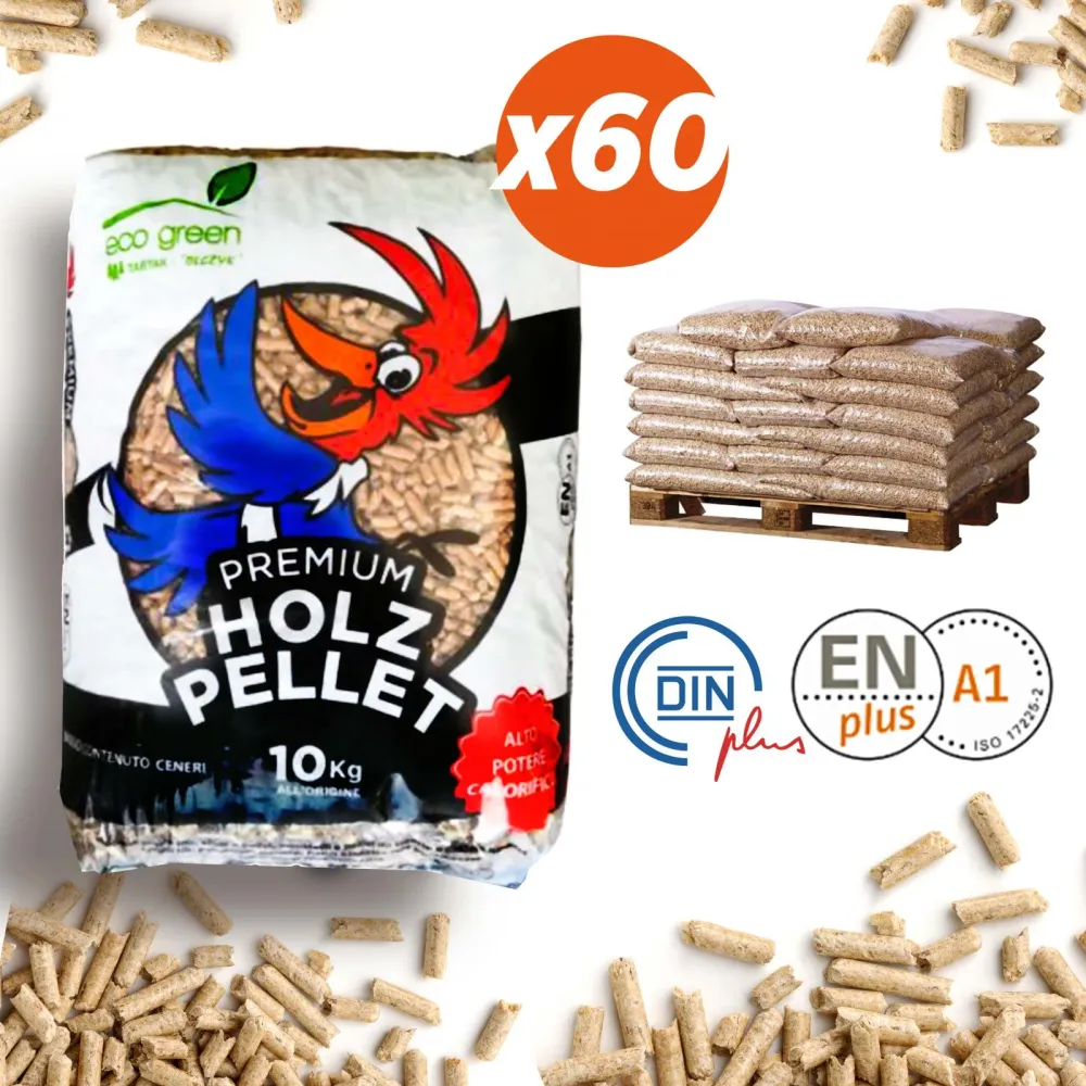 Pellet Di Legno Sacchi Da 10 Kg Marca Tartak "Picchio" (Legno Conifere) Pedana Da 60 Sacchi.